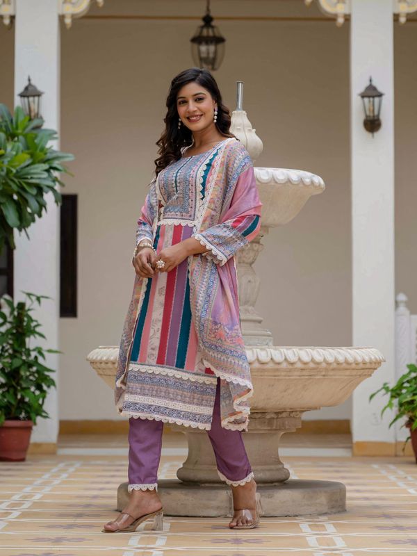 Pink SlubBloom Embroidered Suit Set