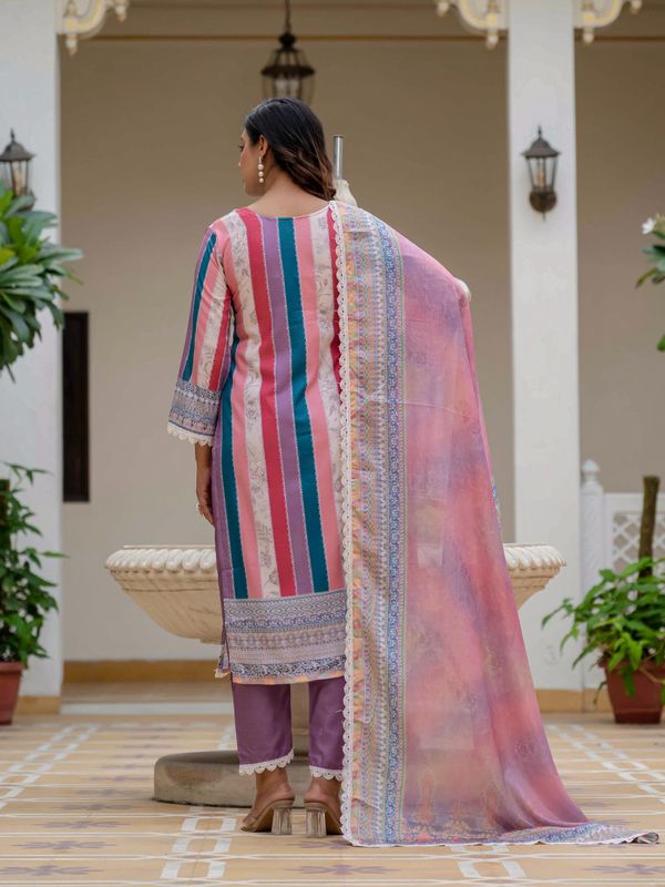 Pink SlubBloom Embroidered Suit Set