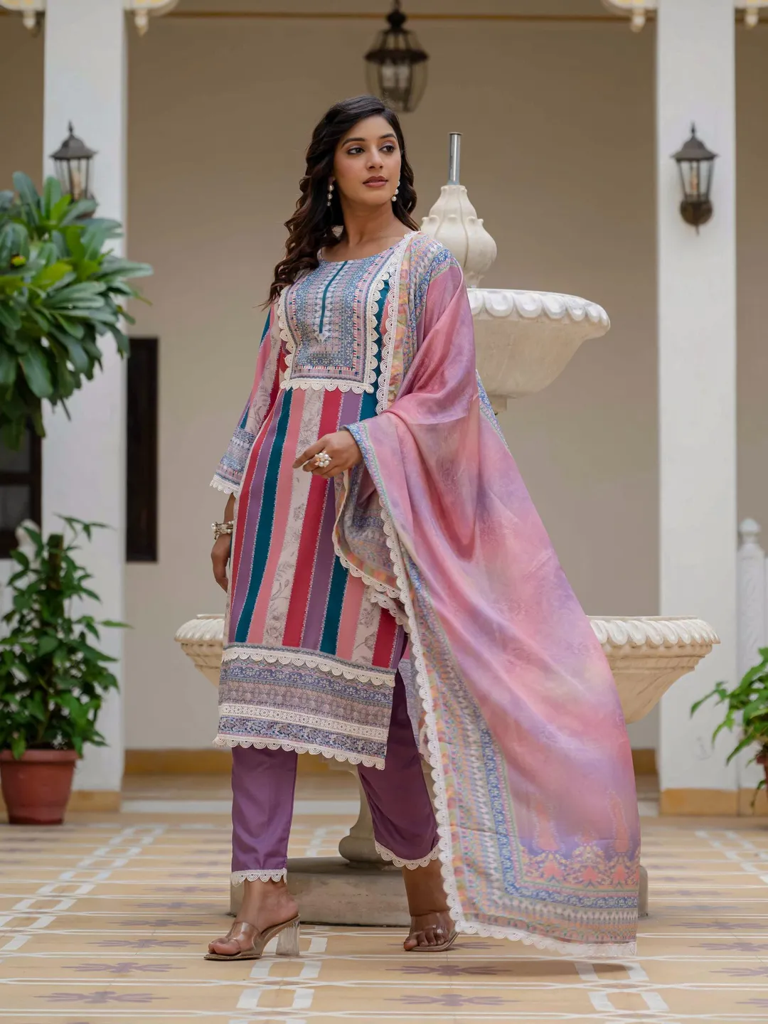 Pink SlubBloom Embroidered Suit Set