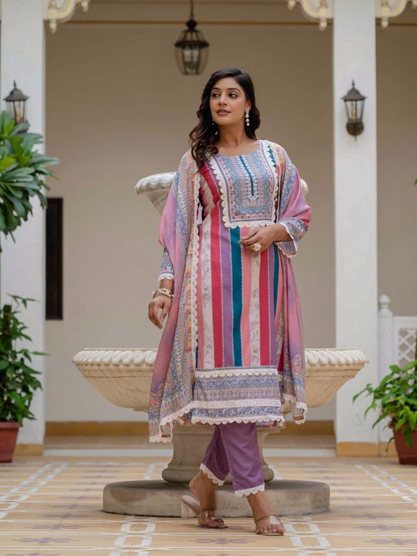 Pink SlubBloom Embroidered Suit Set