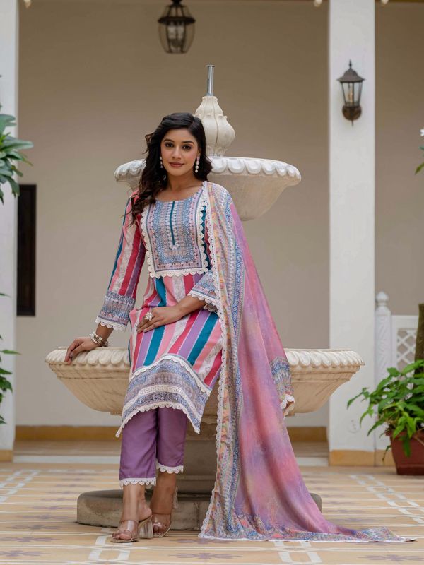 Pink SlubBloom Embroidered Suit Set