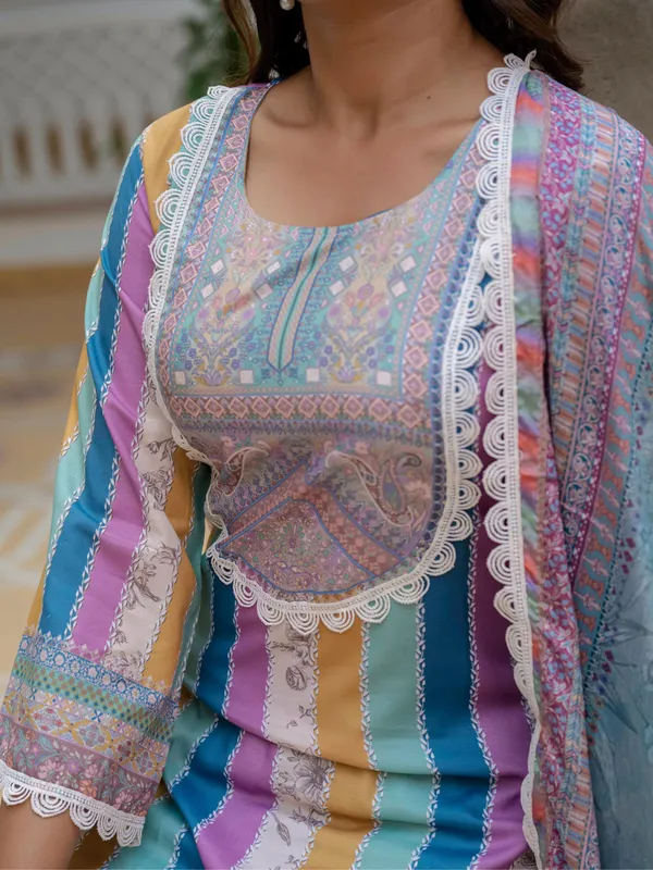 Sky Blue SlubElegance Embroidered Suit Set