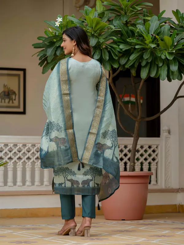 Royal Blue JacquardSilk Heritage Printed Suit Set