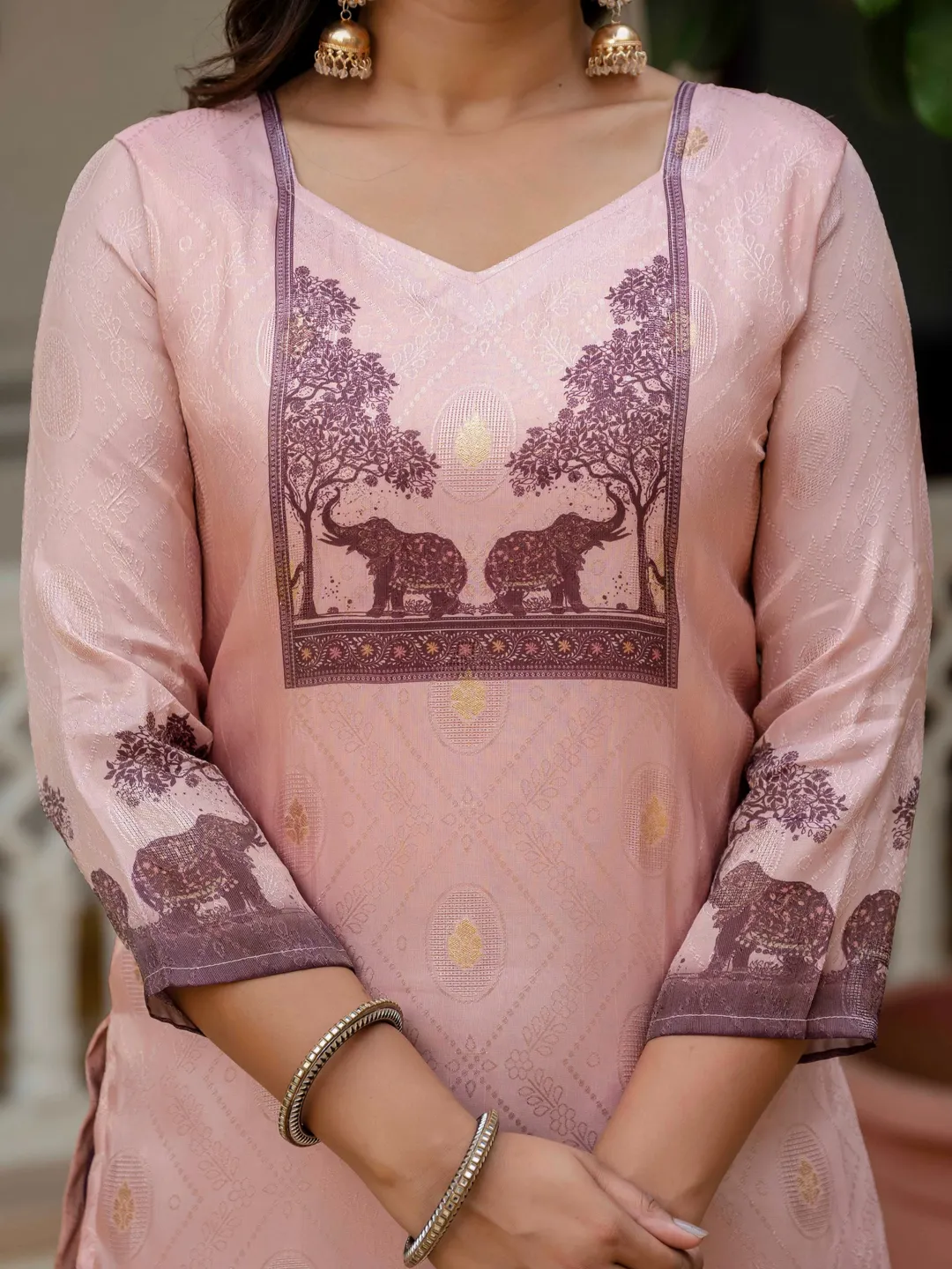 Royal Pink JacquardSilk Classic Printed Suit Set