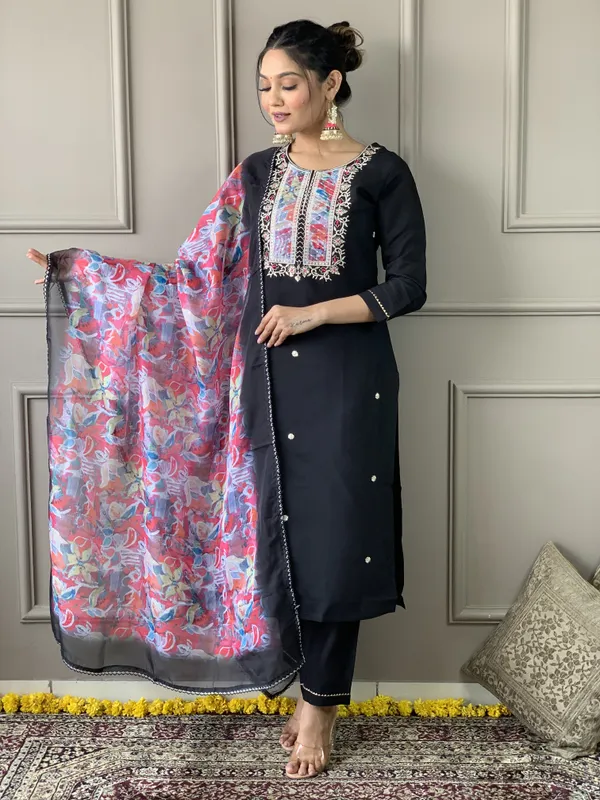 Black Readymade Embroidered Salwar Suit
