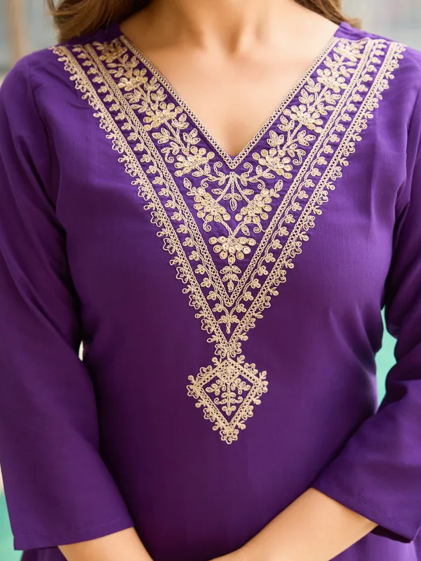 Purple Rayon Thread Work Salwar Suit with Organza Dupatta