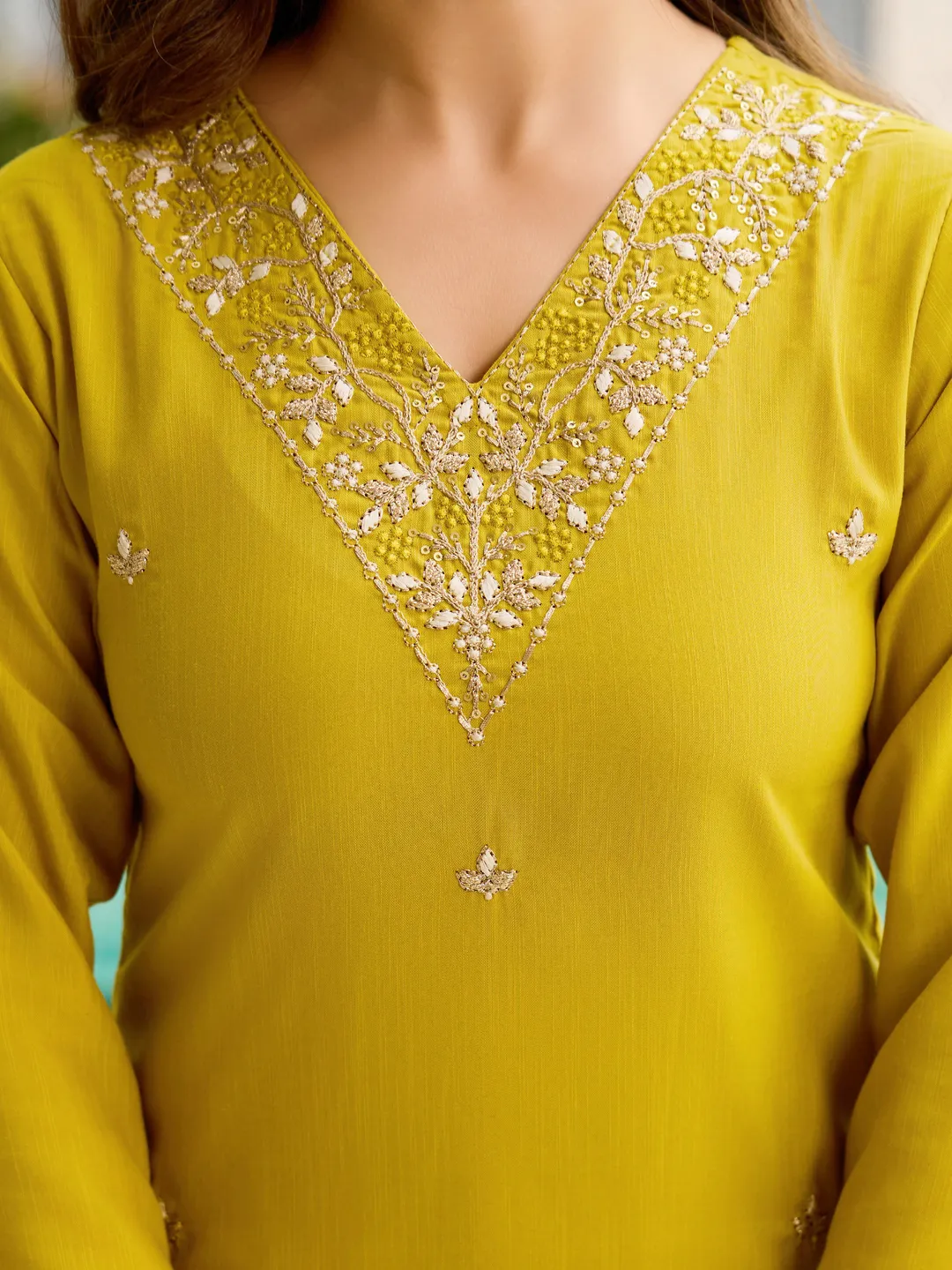 Threadwork Salwar Suit with Pure Organza Dupatta