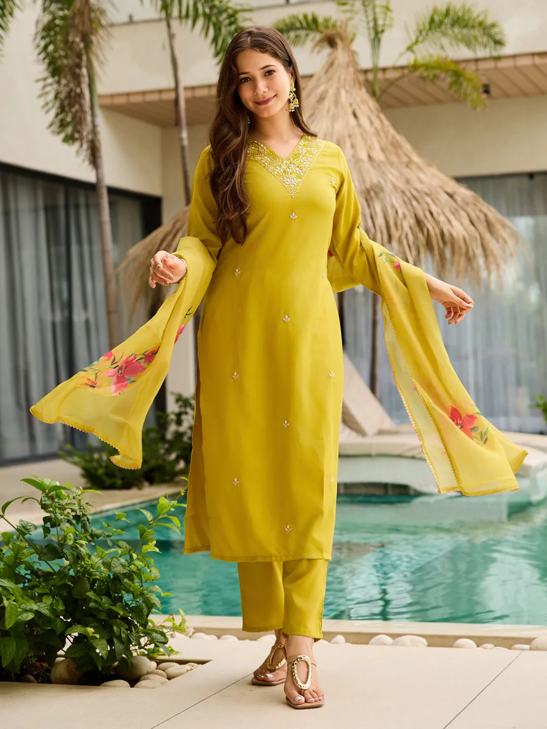 Threadwork Salwar Suit with Pure Organza Dupatta