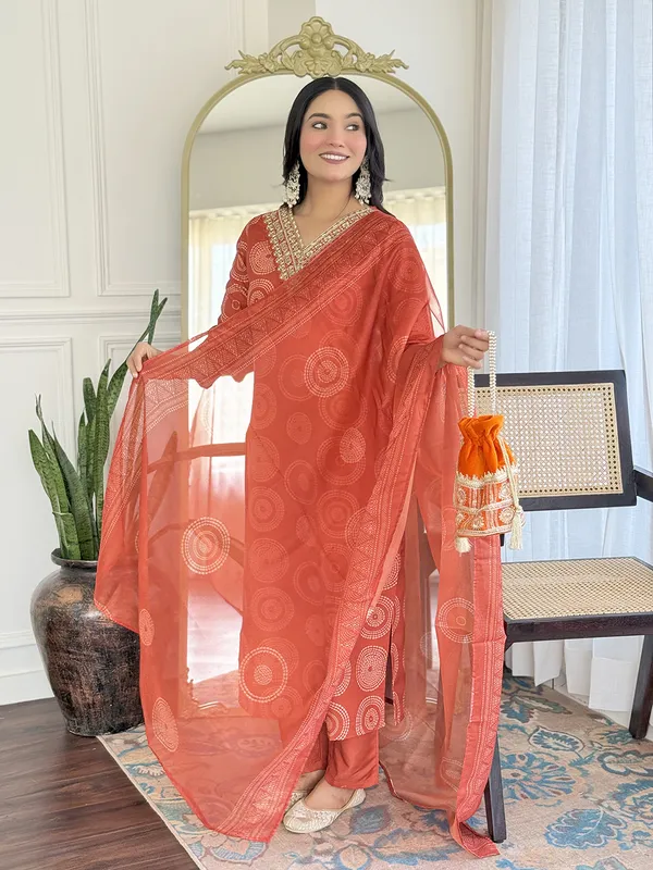 Orange Zariwork Brocade Readymade Salwar Suit