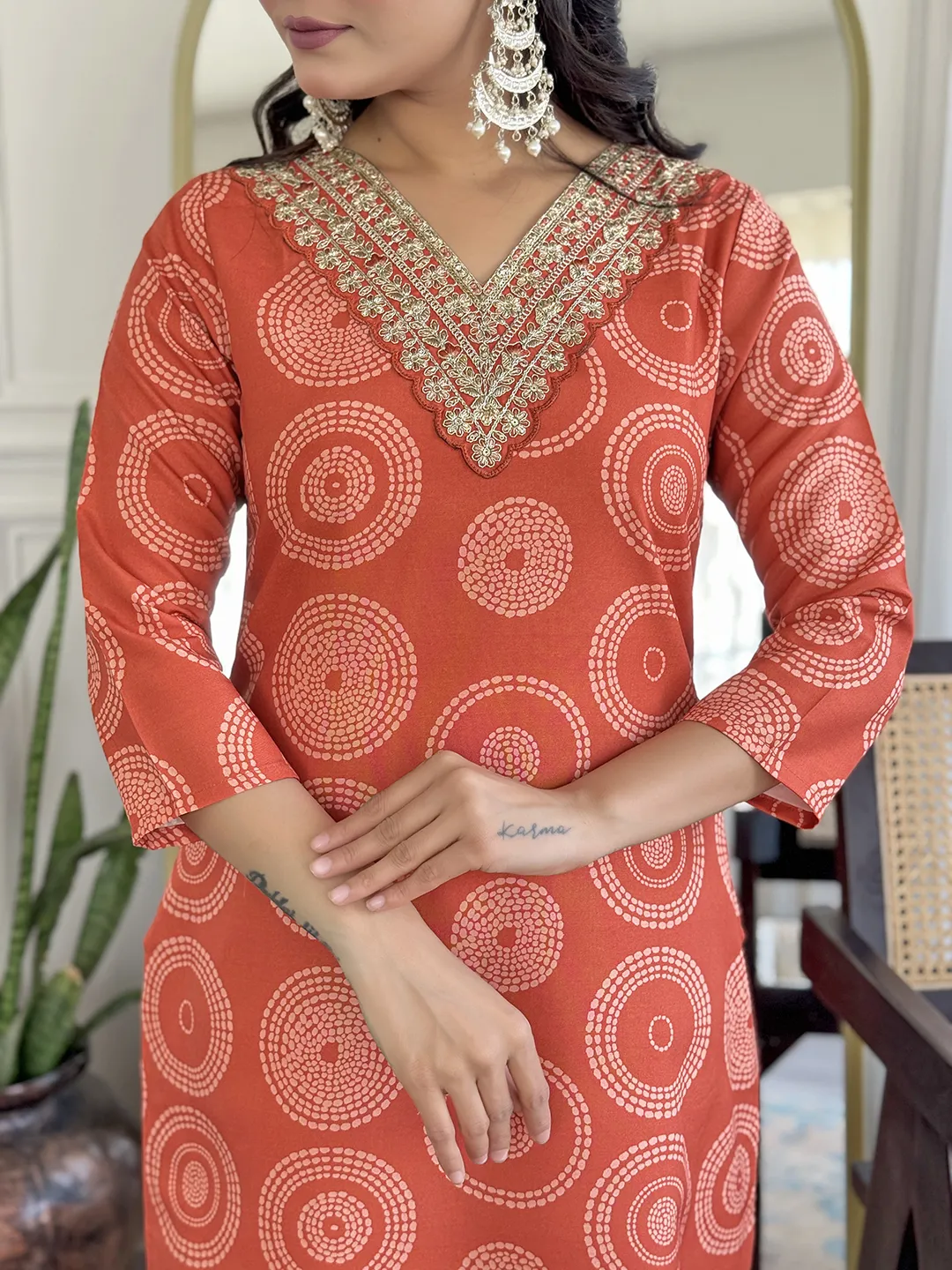 Orange Zariwork Brocade Readymade Salwar Suit