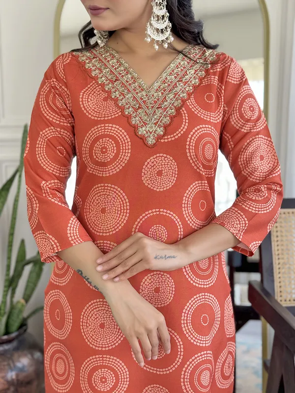 Orange Zariwork Brocade Readymade Salwar Suit