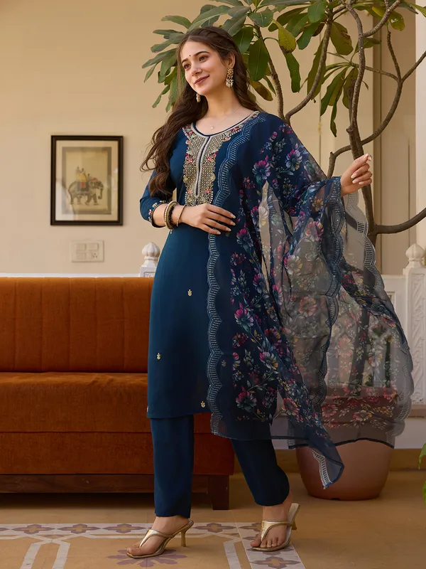Navy Blue Threadwork  Readymade Salwar Suit