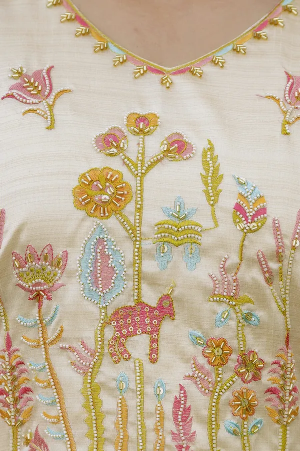 Cream Threadwork Salwar Suit