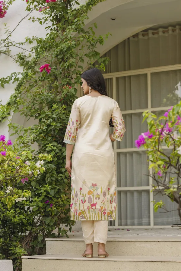 Cream Threadwork Salwar Suit