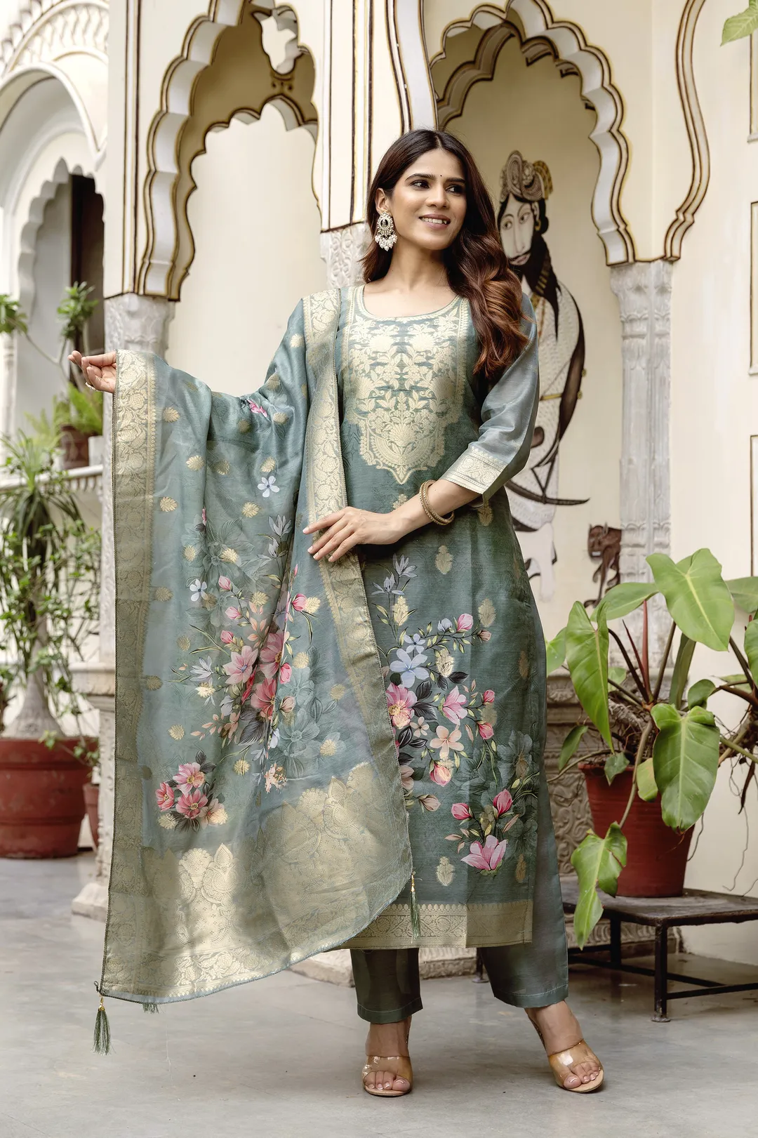 Woven Chanderi Cotton Readymade Salwar Suit
