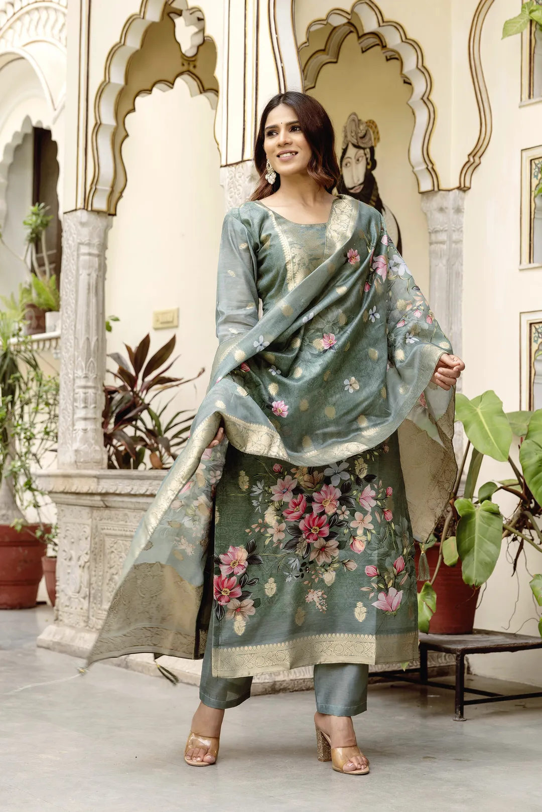 Woven Chanderi Cotton Readymade Salwar Suit