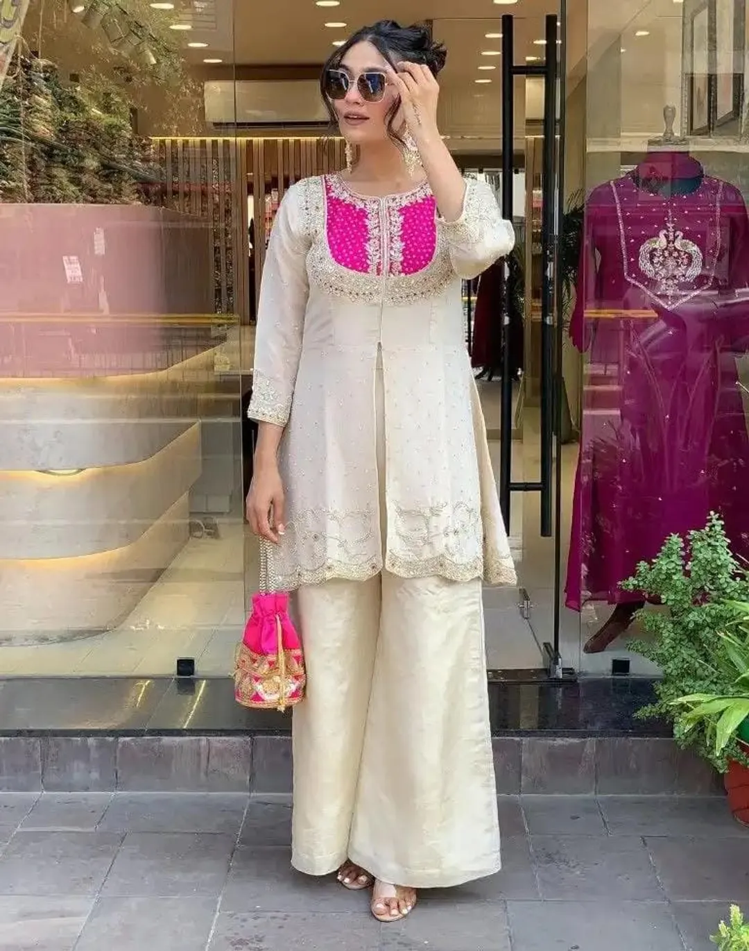 Elegant White Cording Threadwork Salwar Suit