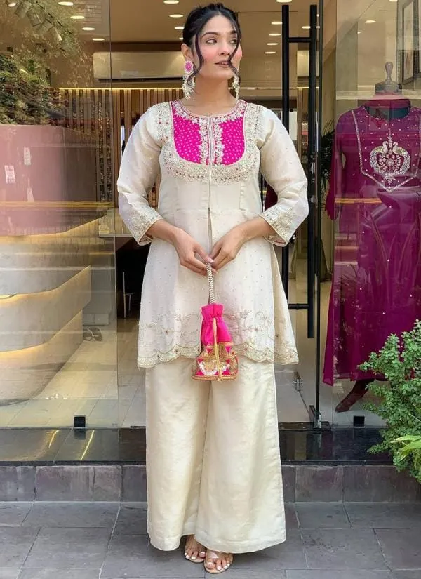 Elegant White Cording Threadwork Salwar Suit