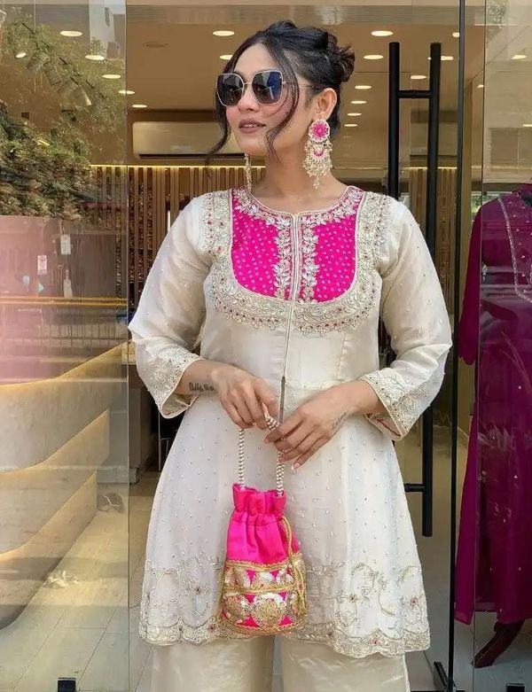 Elegant White Cording Threadwork Salwar Suit