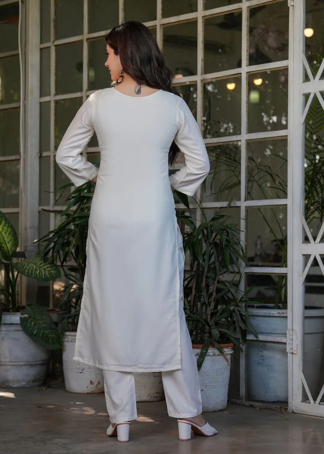 White Designer Threadwork Suit with Chinon Dupatta