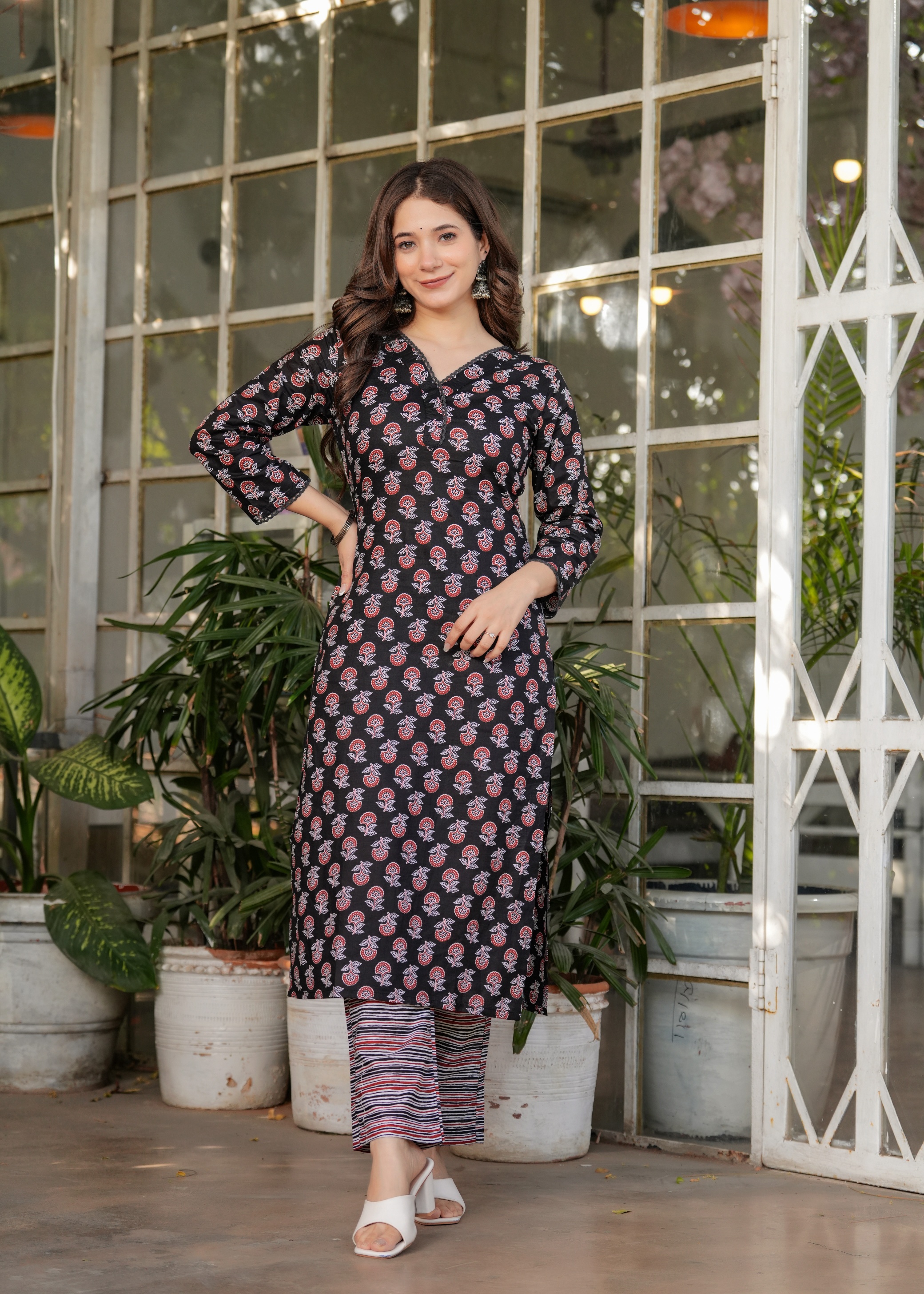 Printed black silk salwar suit