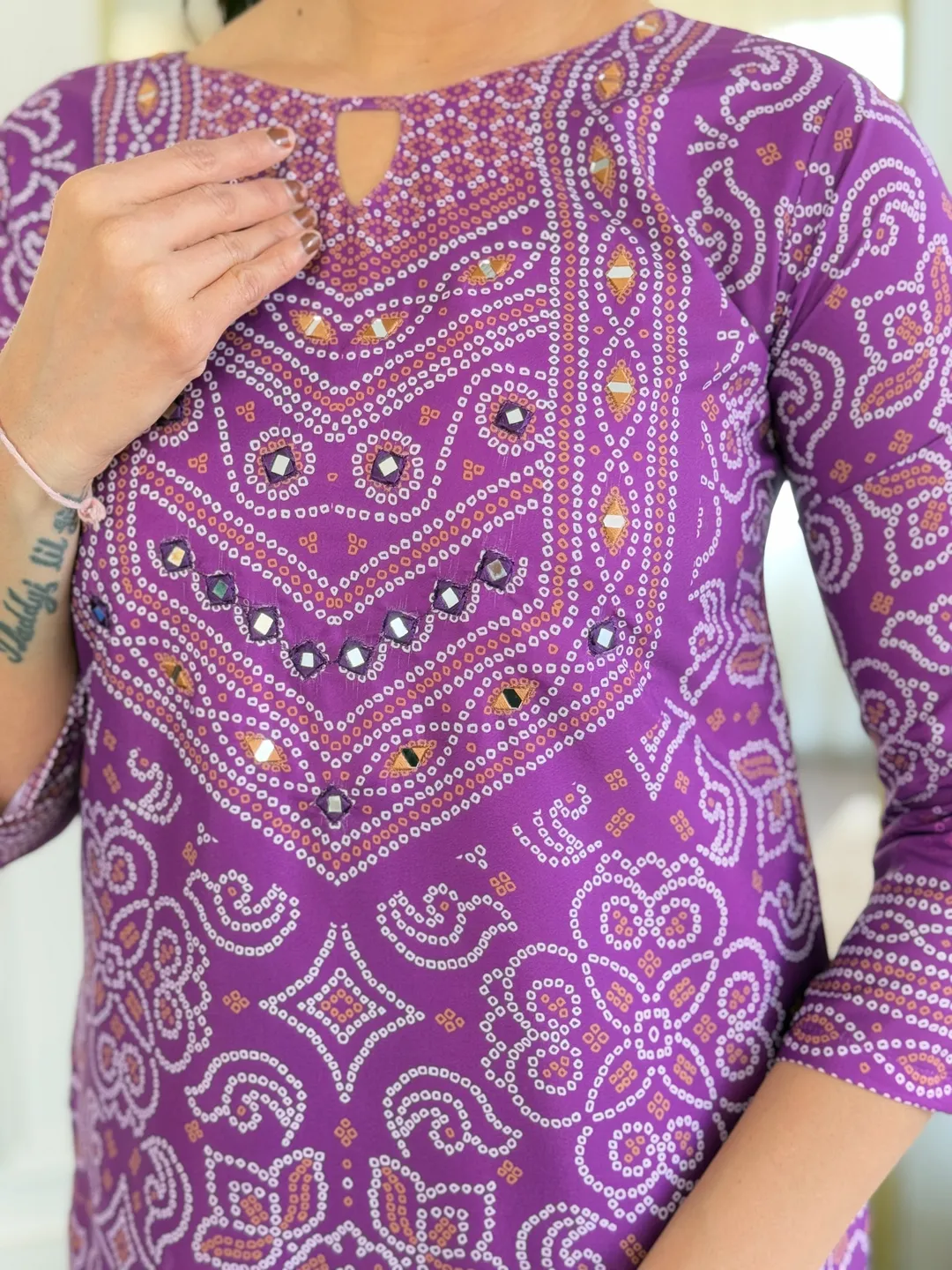Shop Purple French Crepe Hand Mirror Work Suit Set