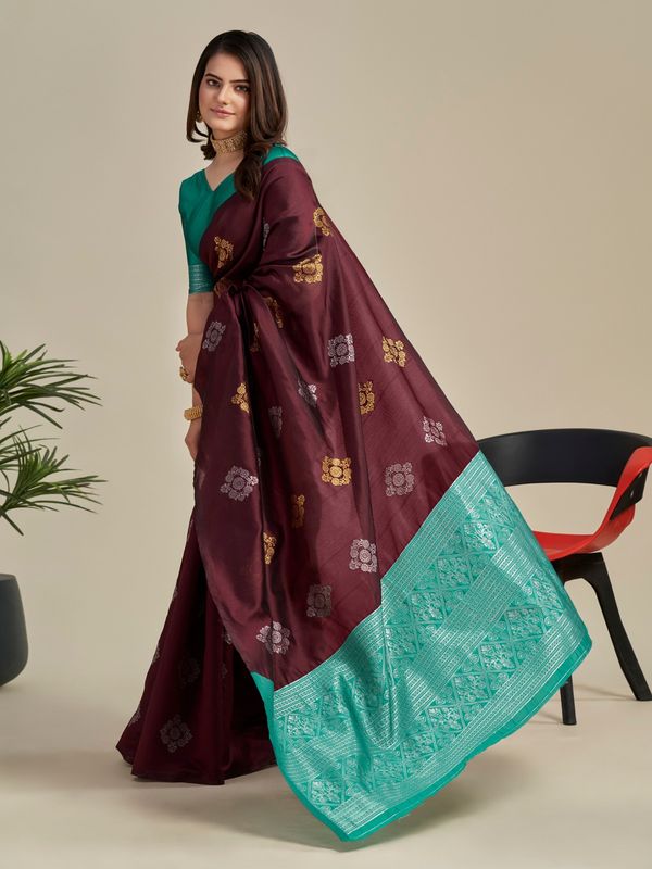 Maroon Banarasi Soft Silk Jacquard Zari Saree
