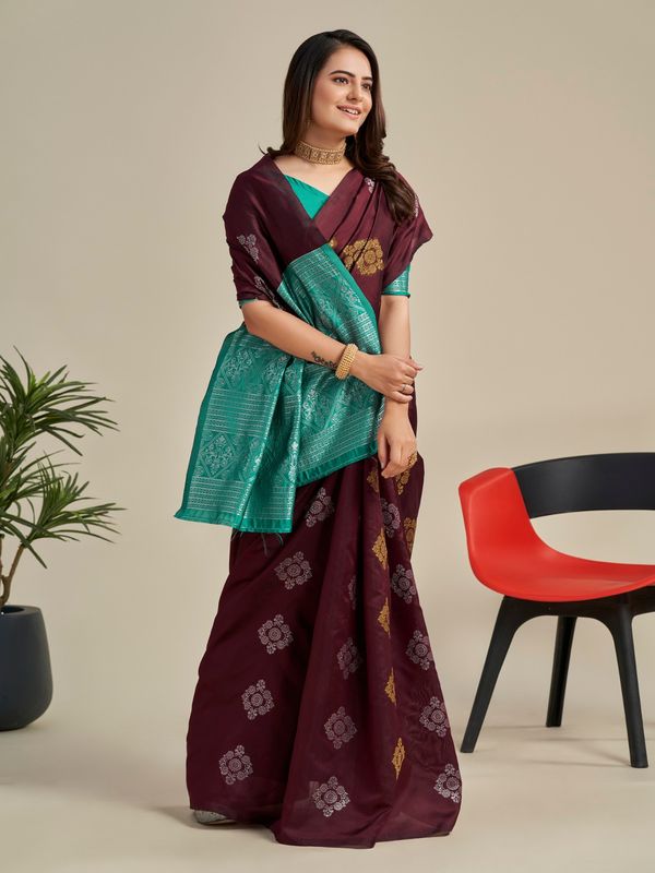 Maroon Banarasi Soft Silk Jacquard Zari Saree