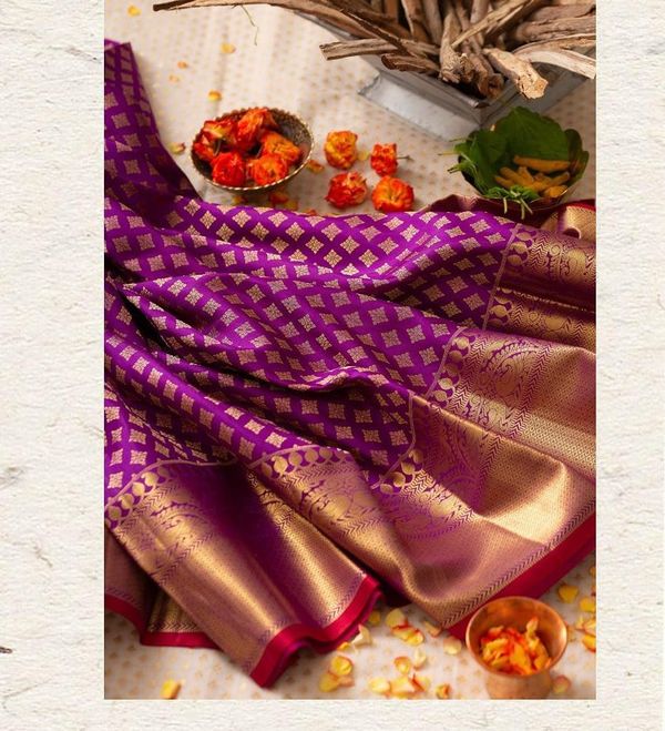Purple Banarasi Soft Silk Jacquard Zari Saree