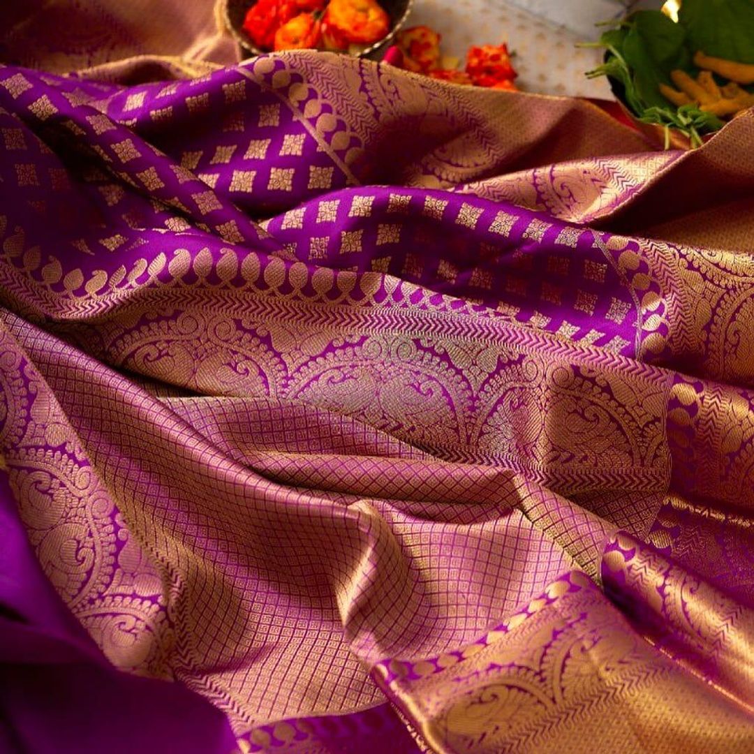 Purple Banarasi Soft Silk Jacquard Zari Saree