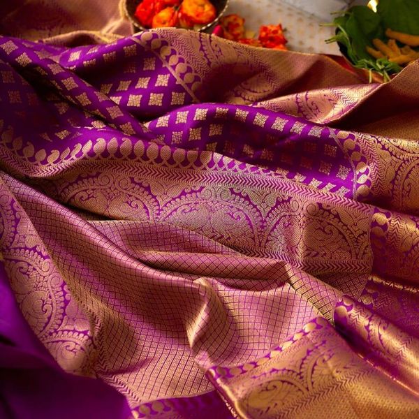 Purple Banarasi Soft Silk Jacquard Zari Saree