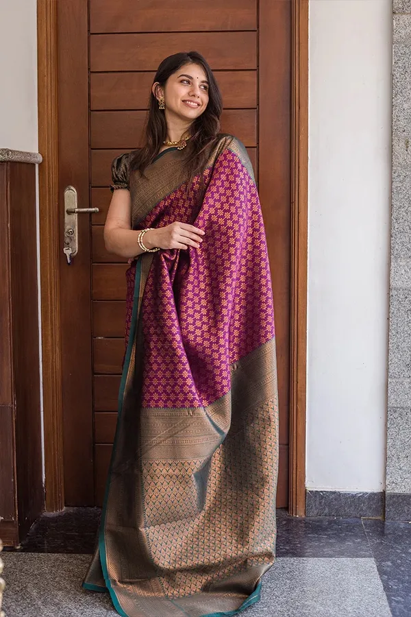 Purple Banarasi Soft Silk Zari Weave Saree