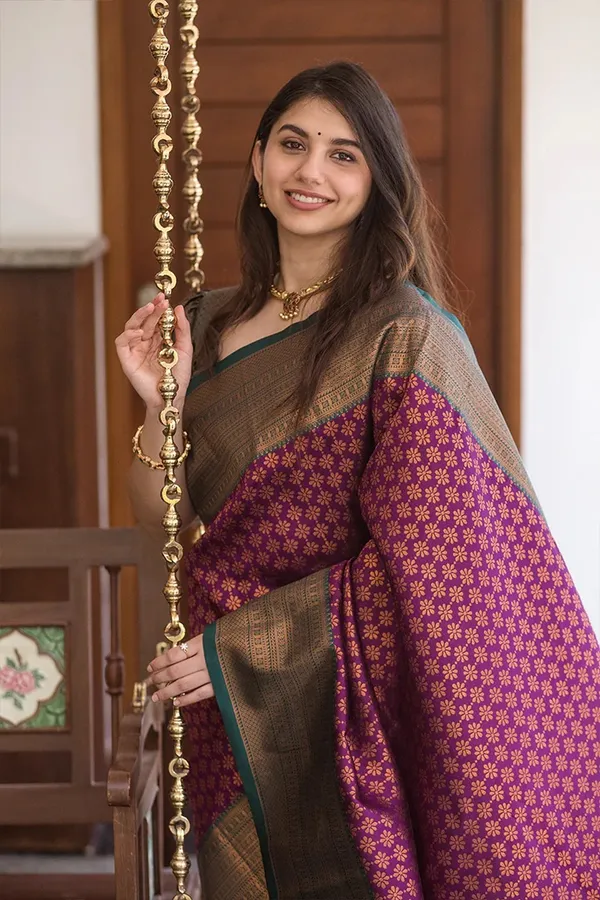 Purple Banarasi Soft Silk Zari Weave Saree