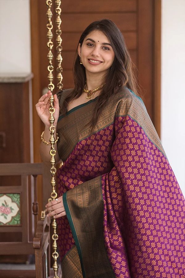 Purple Banarasi Soft Silk Zari Weave Saree
