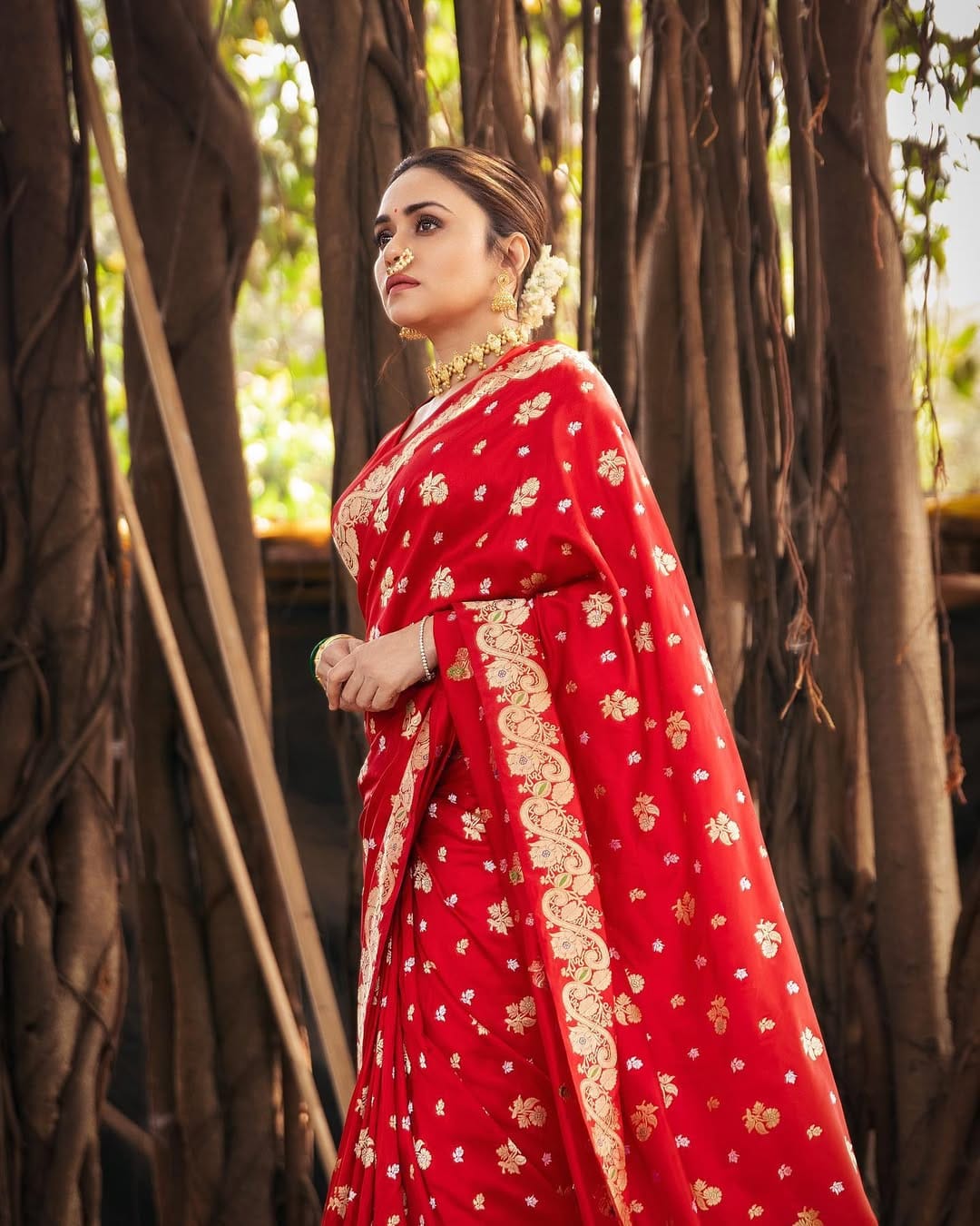 Red soft silk saree for puja