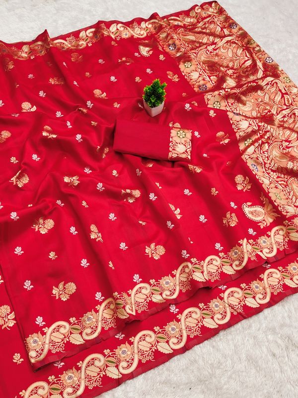 Red Banarasi Soft Silk Zari Weave Sareee