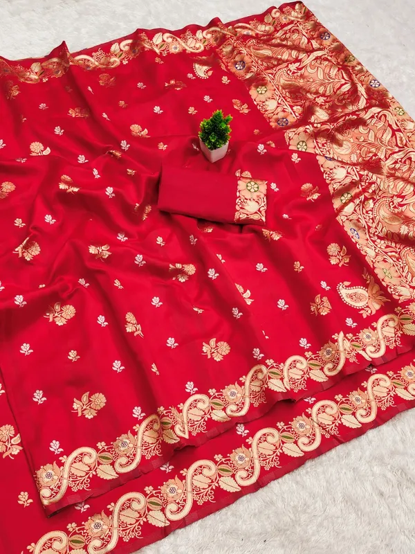 Red Banarasi Soft Silk Zari Weave Sareee
