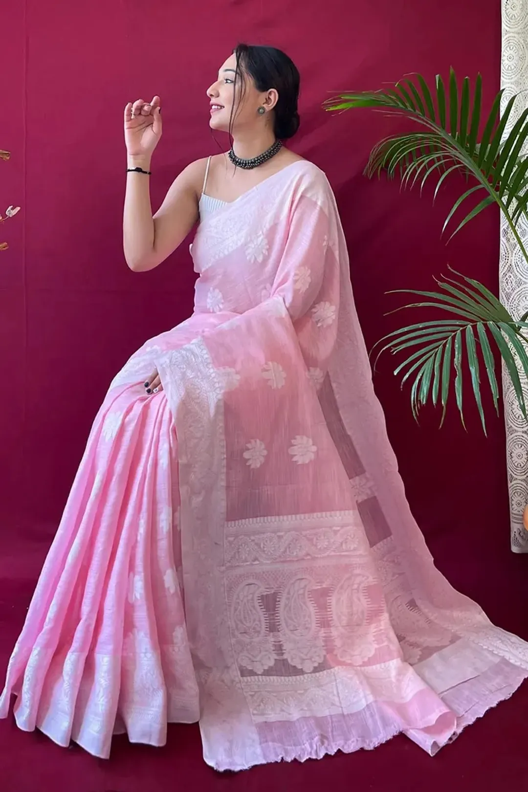 Pink Banarasi Soft Silk Jacquard Saree with Zari