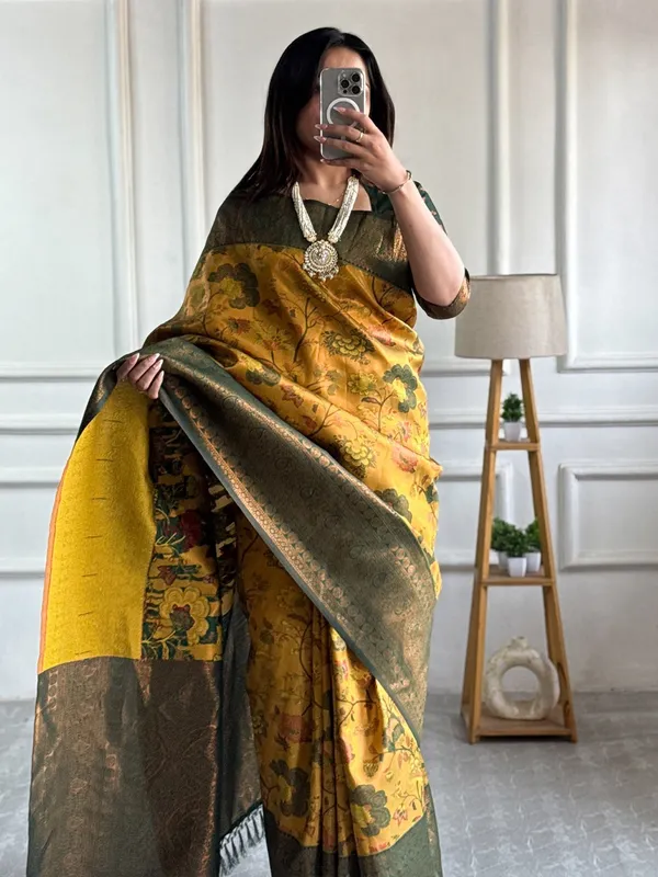 Mustard Banarasi Soft Silk Jacquard Saree with Zari