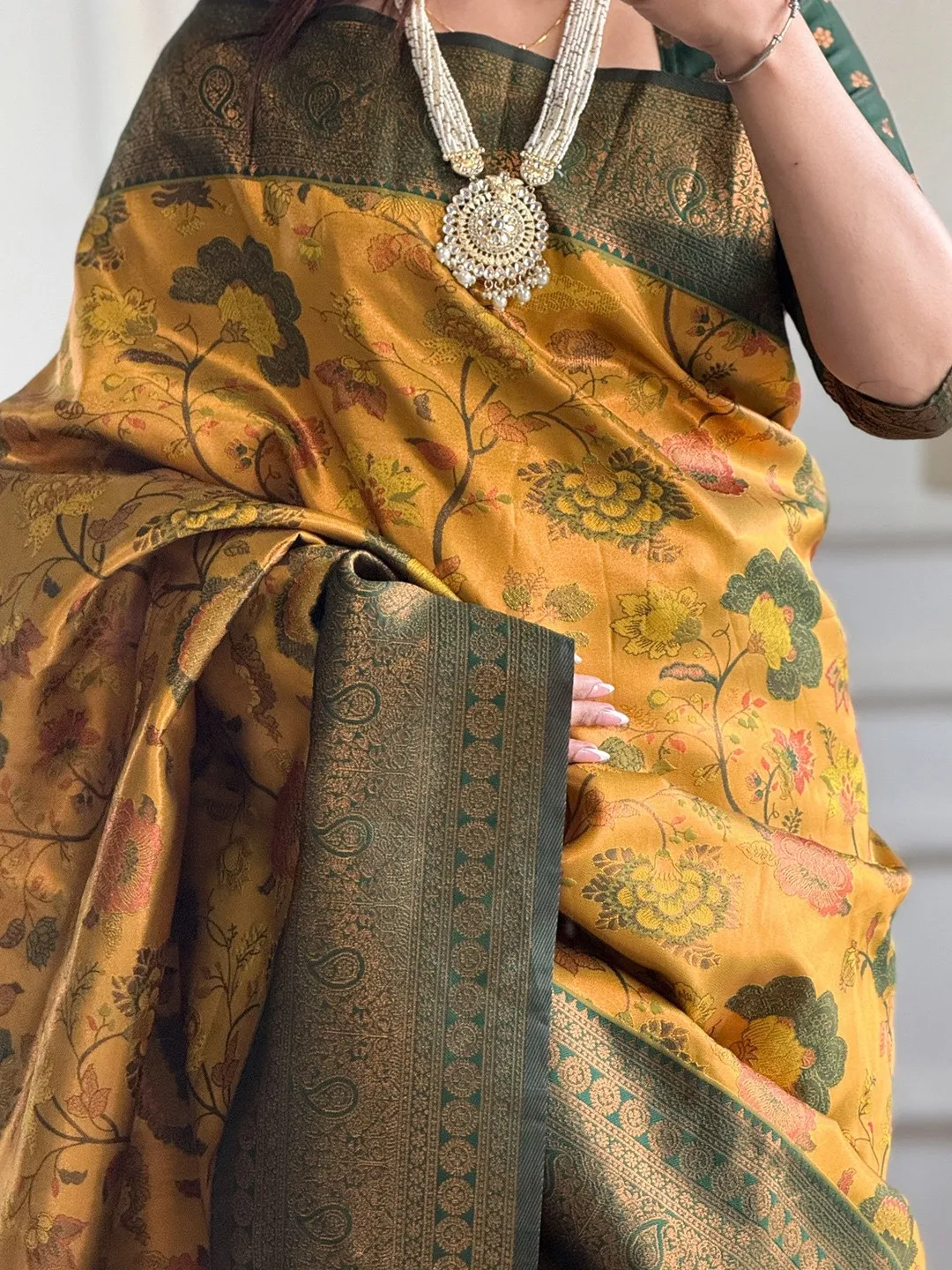 Mustard Banarasi Soft Silk Jacquard Saree with Zari