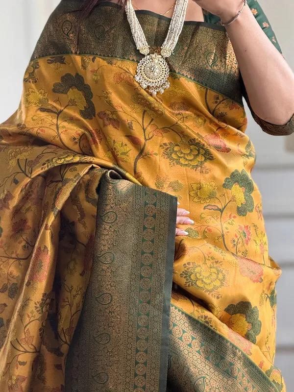 Mustard Banarasi Soft Silk Jacquard Saree with Zari