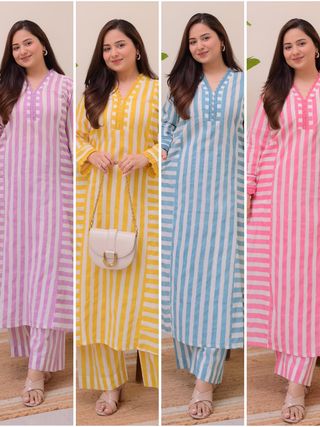 Striped Rayon Straight Kurta Palazzo Set for Women