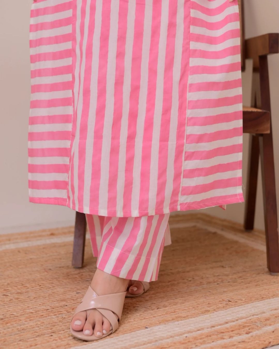 Striped Rayon Straight Kurta Palazzo Set for Women