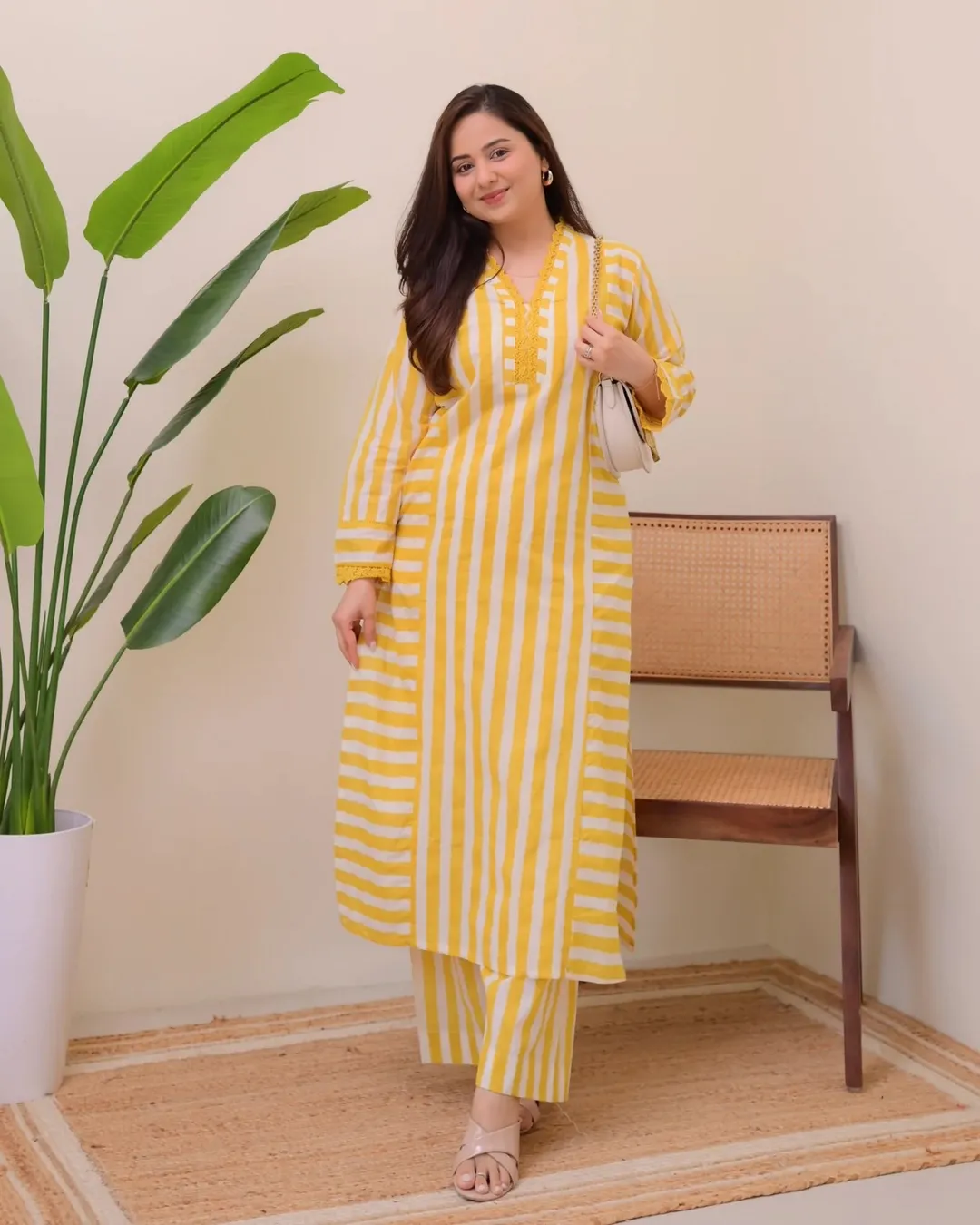 Striped Rayon Straight Kurta Palazzo Set for Women