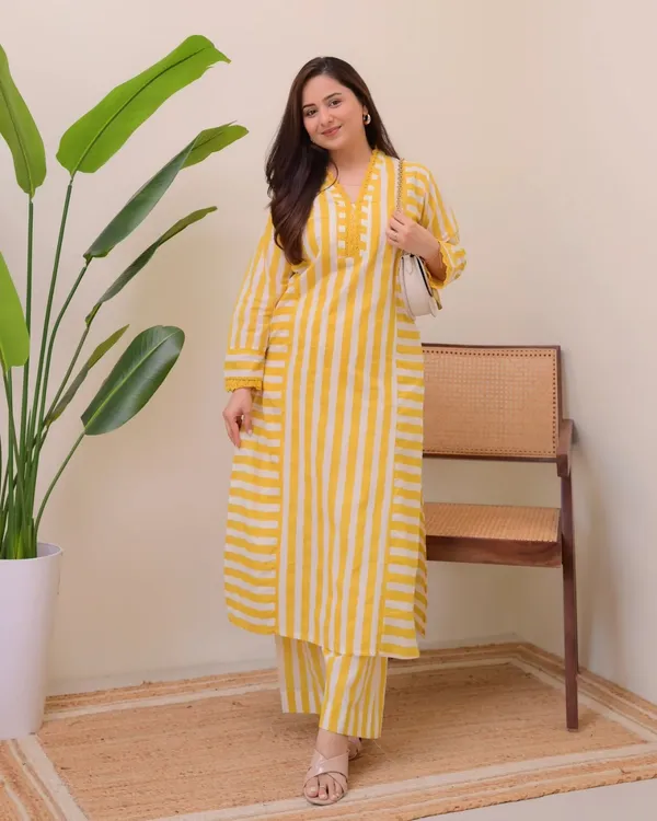Striped Rayon Straight Kurta Palazzo Set for Women