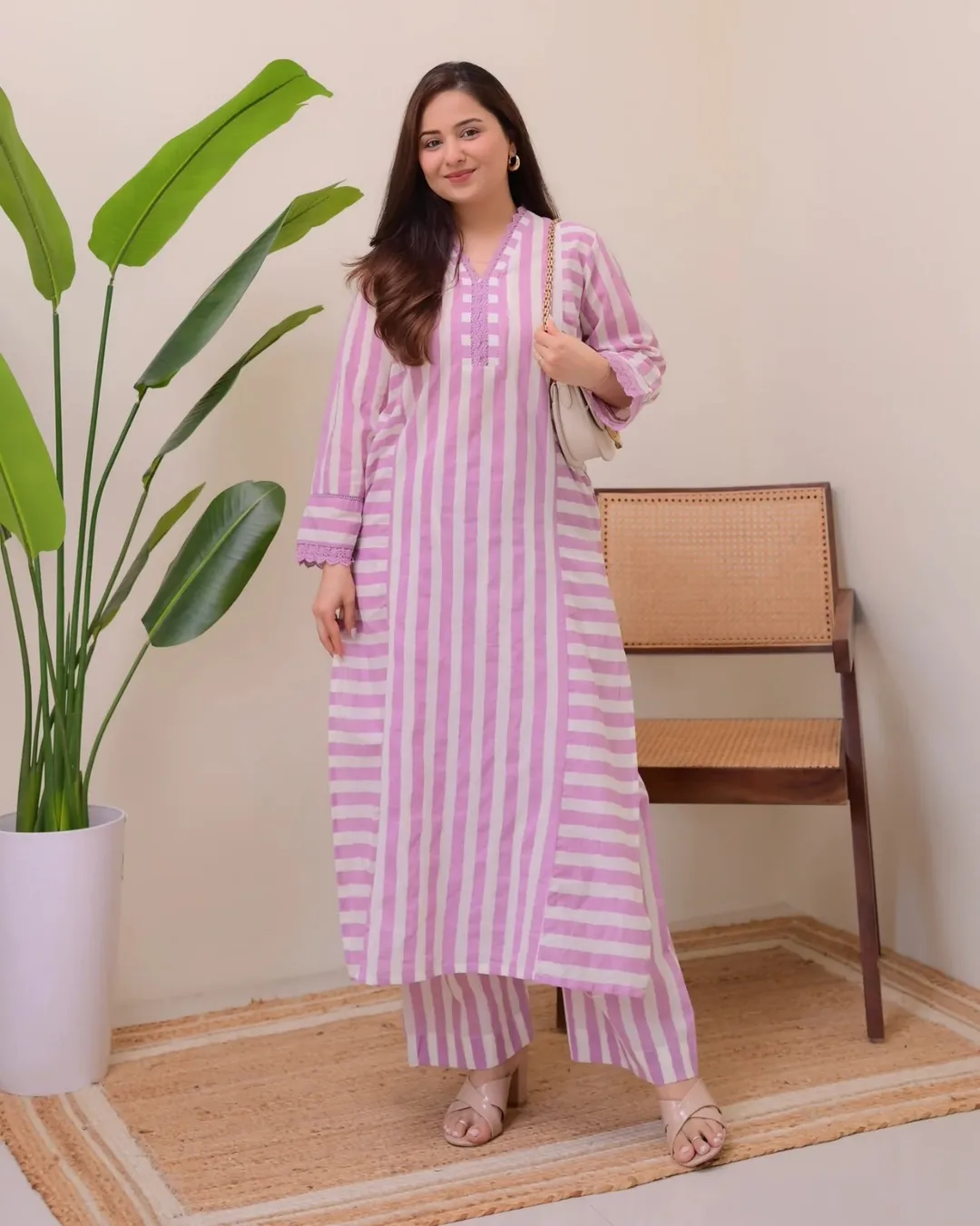 Striped Rayon Straight Kurta Palazzo Set for Women