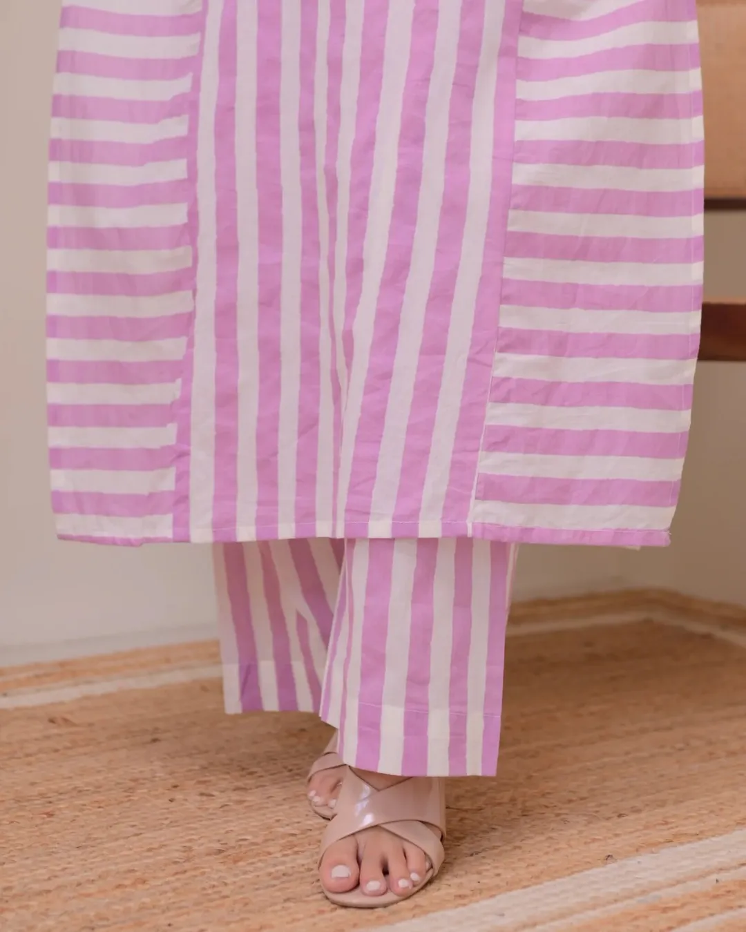 Striped Rayon Straight Kurta Palazzo Set for Women