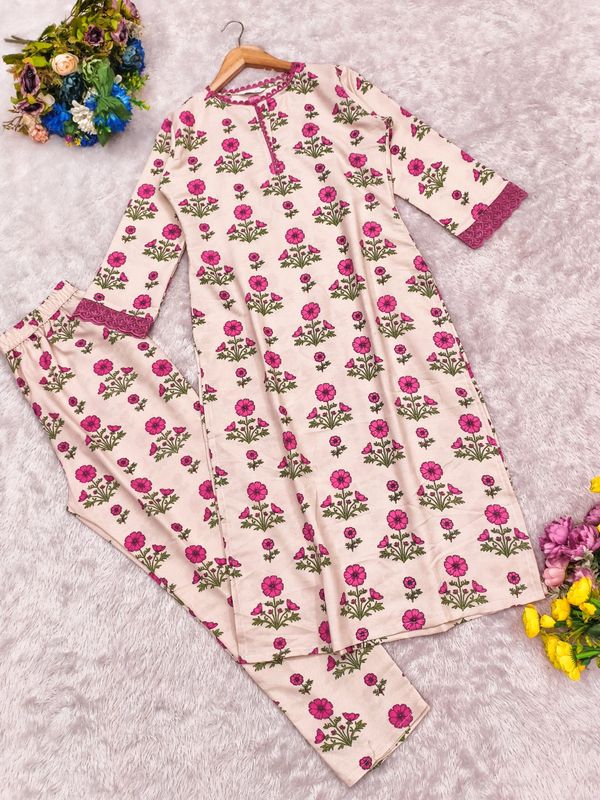 Floral Printed Rayon Straight Kurta Pant Set