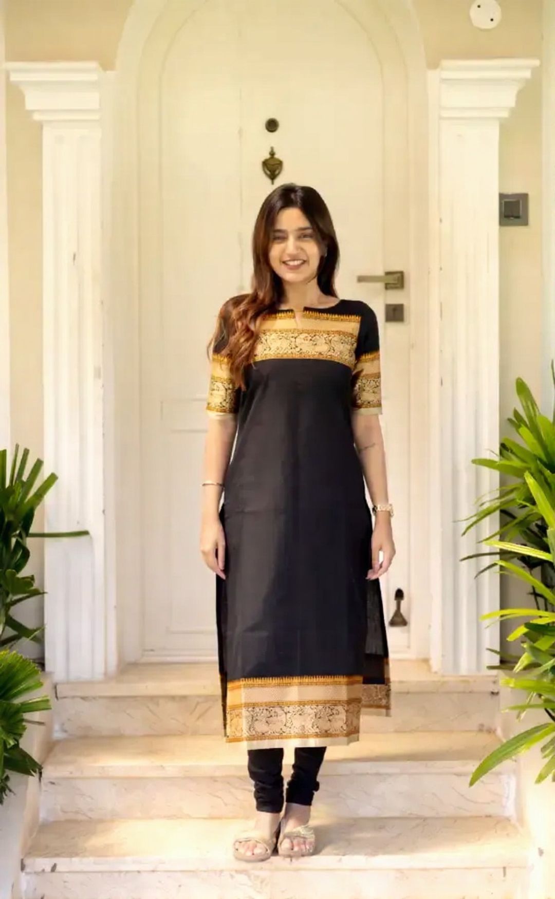 Black Jacquard Woven Kanchi Cotton Kurti Set