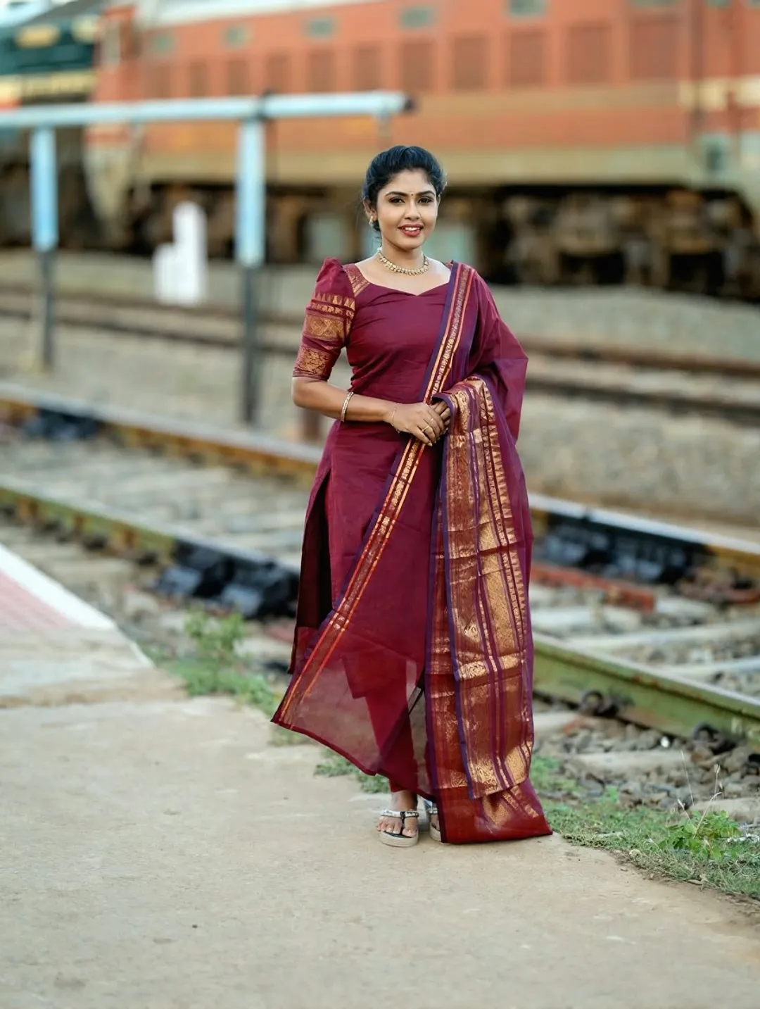 Blue Kanchi Cotton Jacquard Kurti Dupatta Set